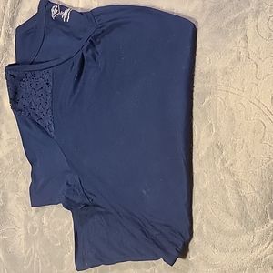 St. John's Bay Navy blue v-neck t shirt with lace shoulder